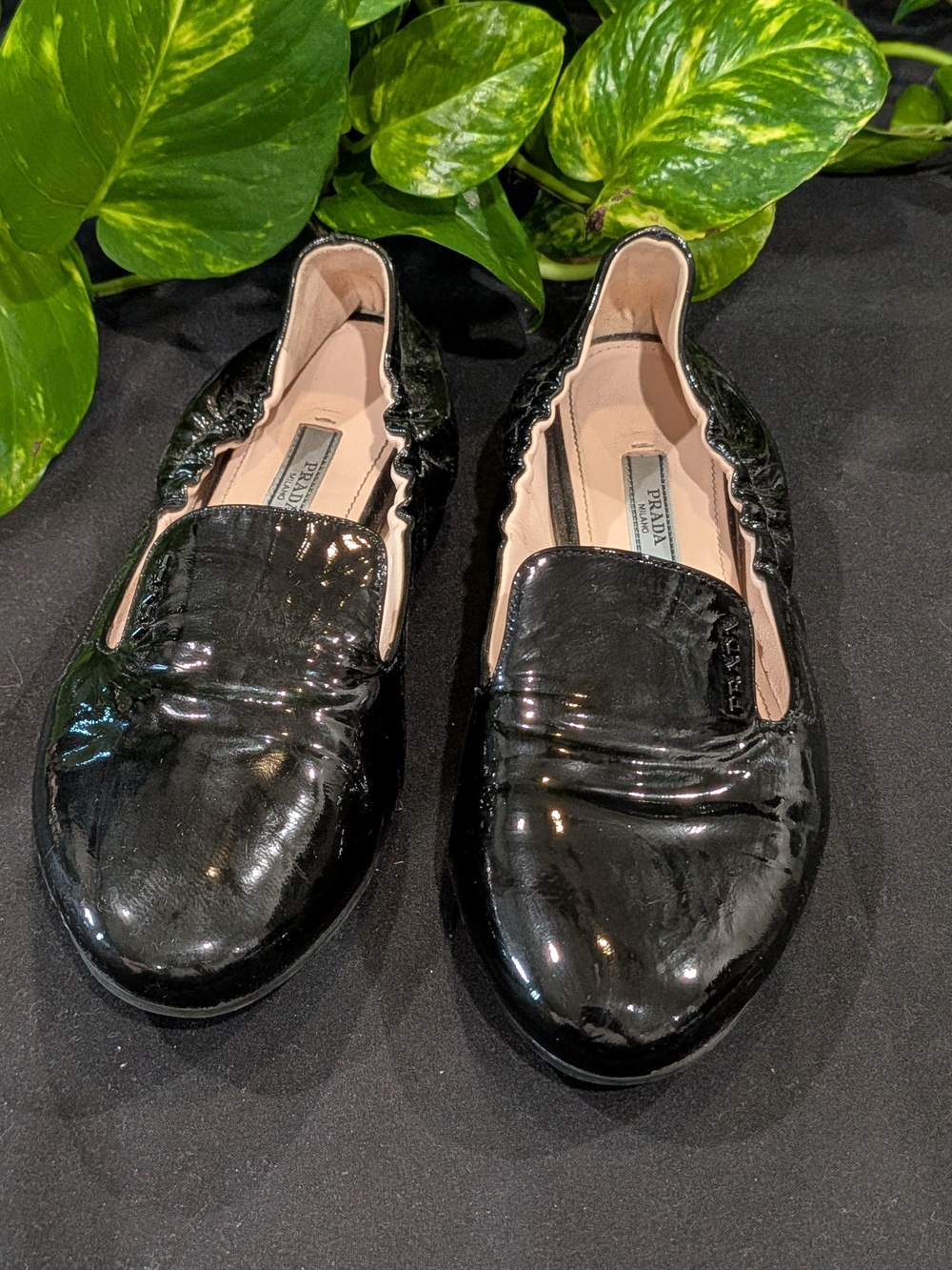 Prada patent leather elastic ballet flats